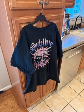 Black Graphic Tee for Kids - Pink & Purple Sun Design